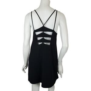 Alice + Olivia Black Strappy Cutout Back Detail V Neck Sexy Night Out Dress Med